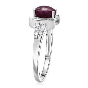 D'Joy Star Ruby, Moissanite Ring in Rhodium Over Sterling Silver 3.15 ctw (Size 7.0)