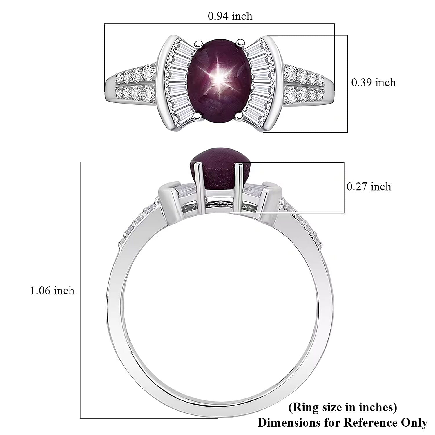 D'Joy Star Ruby, Moissanite Ring in Rhodium Over Sterling Silver 3.15 ctw (Size 7.0)