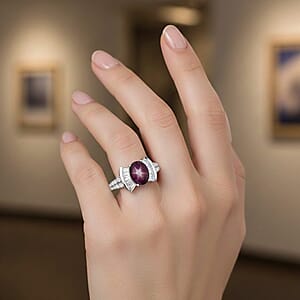 D'Joy  Star Ruby, Moissanite Ring in Rhodium Over Sterling Silver 3.15 ctw (Size 8.0)