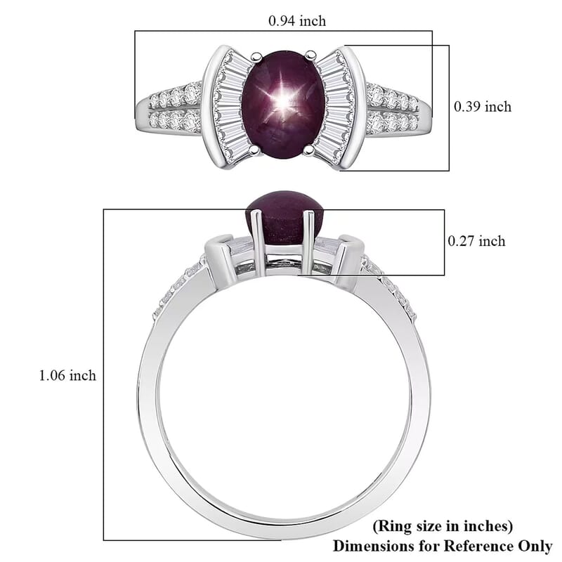 D'Joy  Star Ruby, Moissanite Ring in Rhodium Over Sterling Silver 3.15 ctw (Size 8.0)