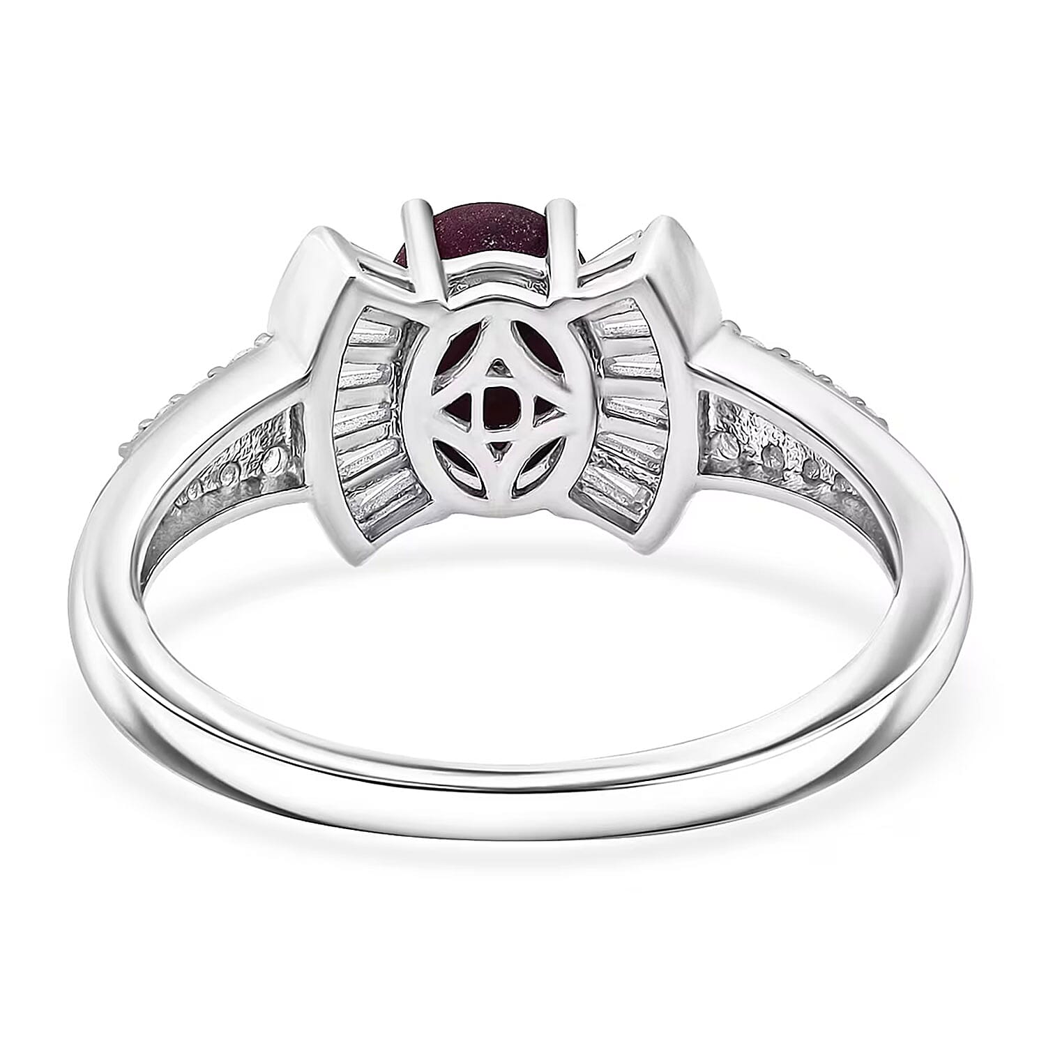 D'Joy  Star Ruby, Moissanite Ring in Rhodium Over Sterling Silver 3.15 ctw (Size 8.0)