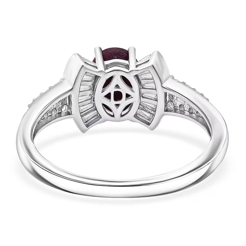 D'Joy  Star Ruby, Moissanite Ring in Rhodium Over Sterling Silver 3.15 ctw (Size 8.0)