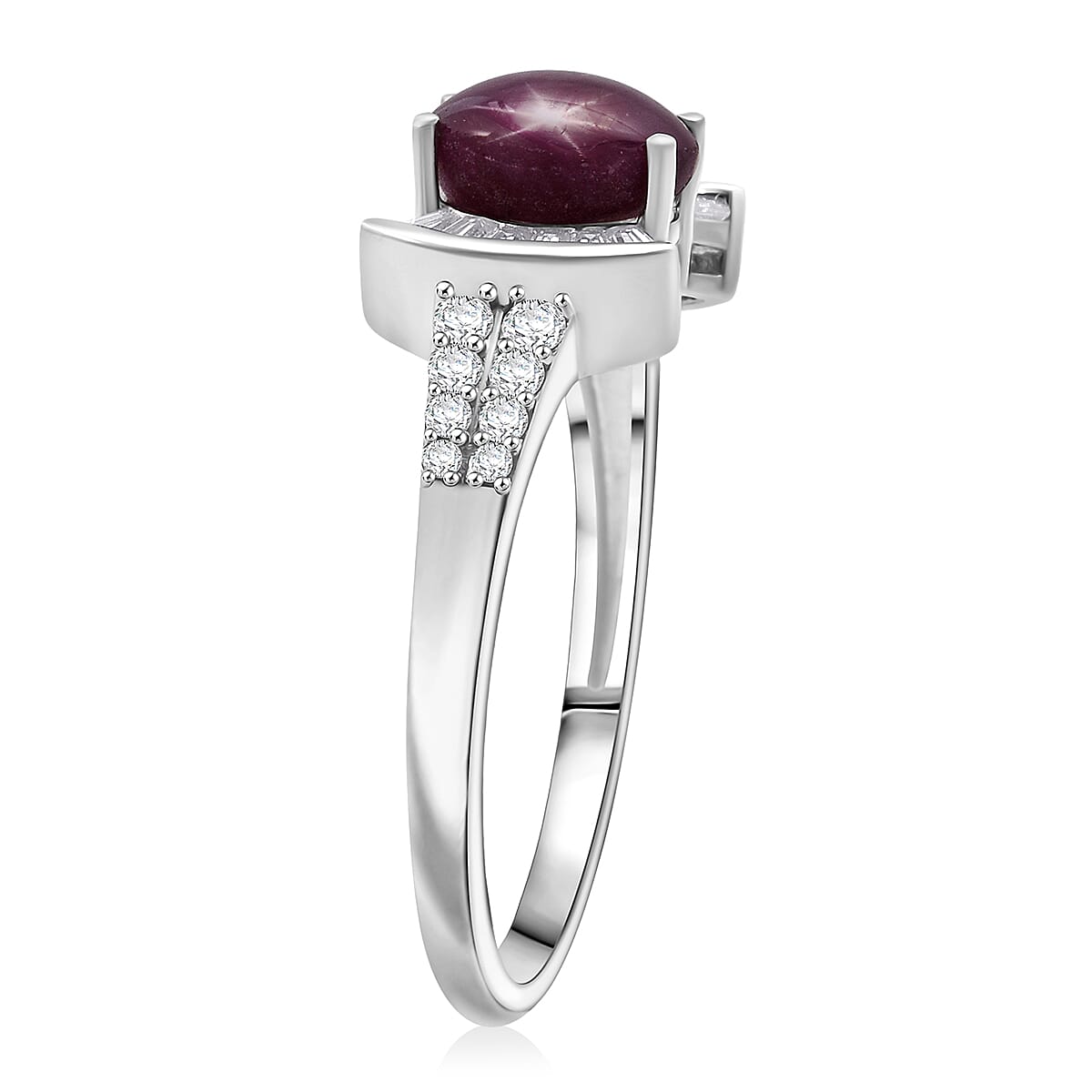 D'Joy Star Ruby, Moissanite Ring in Rhodium Over Sterling Silver 3.15 ctw (Size 9.0) image number 3