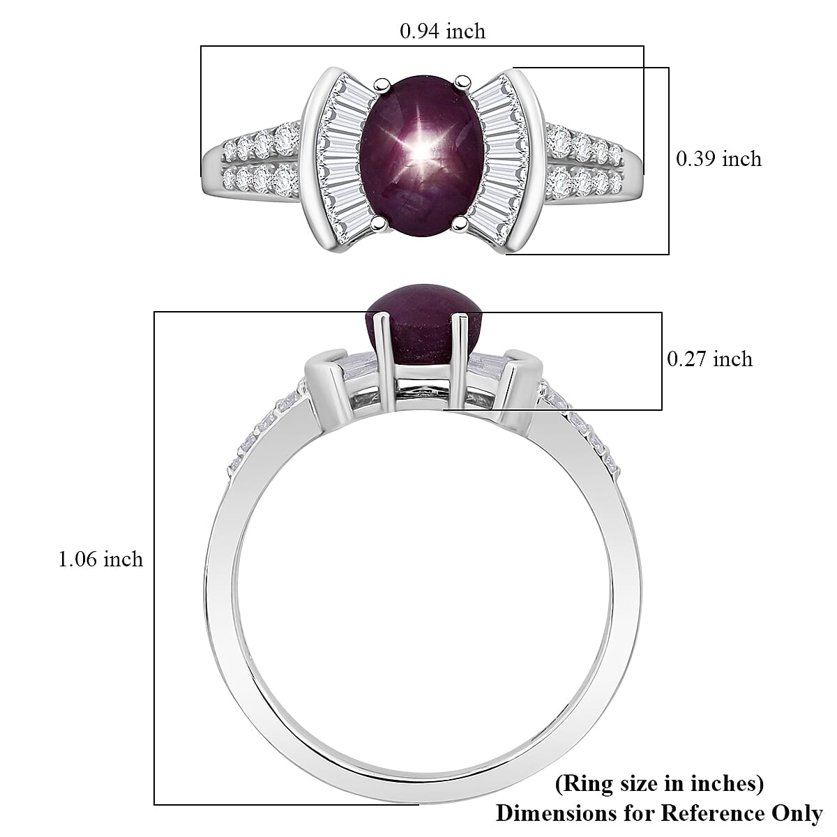 D'Joy Star Ruby, Moissanite Ring in Rhodium Over Sterling Silver 3.15 ctw (Size 9.0) image number 5