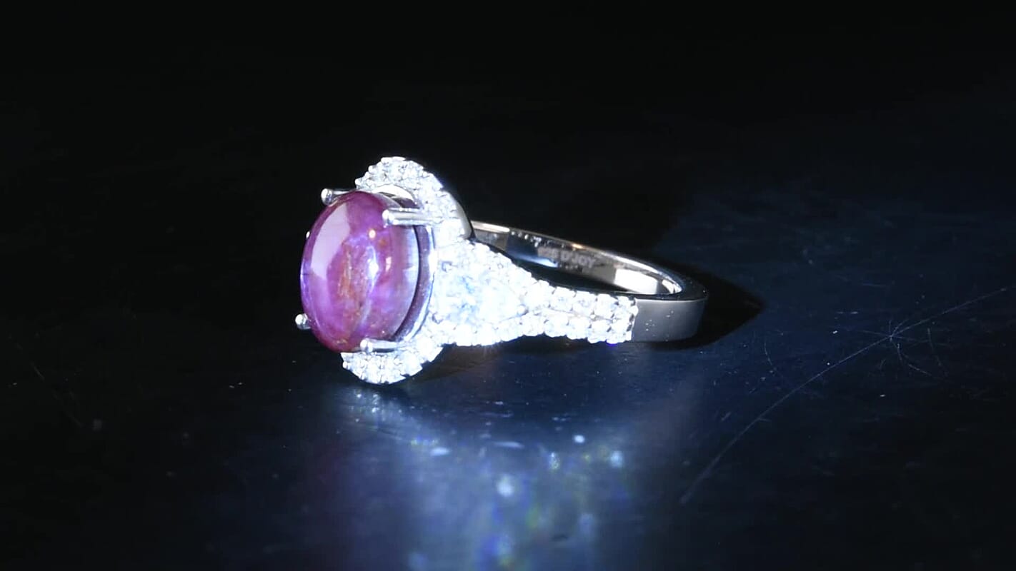 D'Joy Premium Star Ruby, Moissanite Ring in Rhodium Over Sterling Silver (Size 10.0) 4.30 ctw