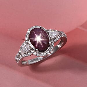 D'Joy Star Ruby, Moissanite Ring in Rhodium Over Sterling Silver 4.30 ctw (Size 10.0)