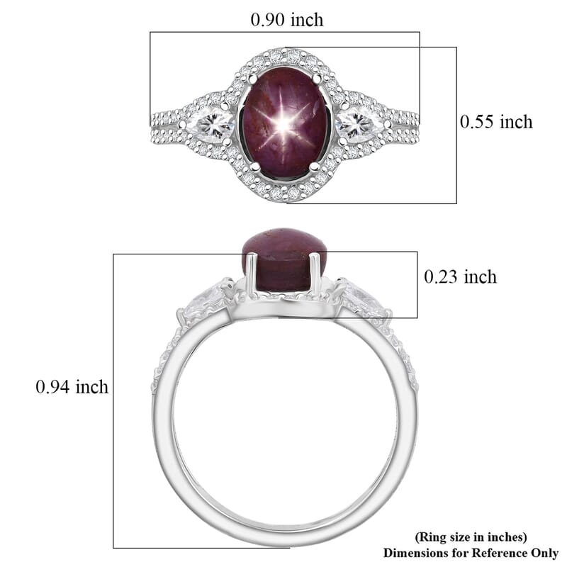 D'Joy Star Ruby, Moissanite Ring in Rhodium Over Sterling Silver 4.30 ctw (Size 10.0)