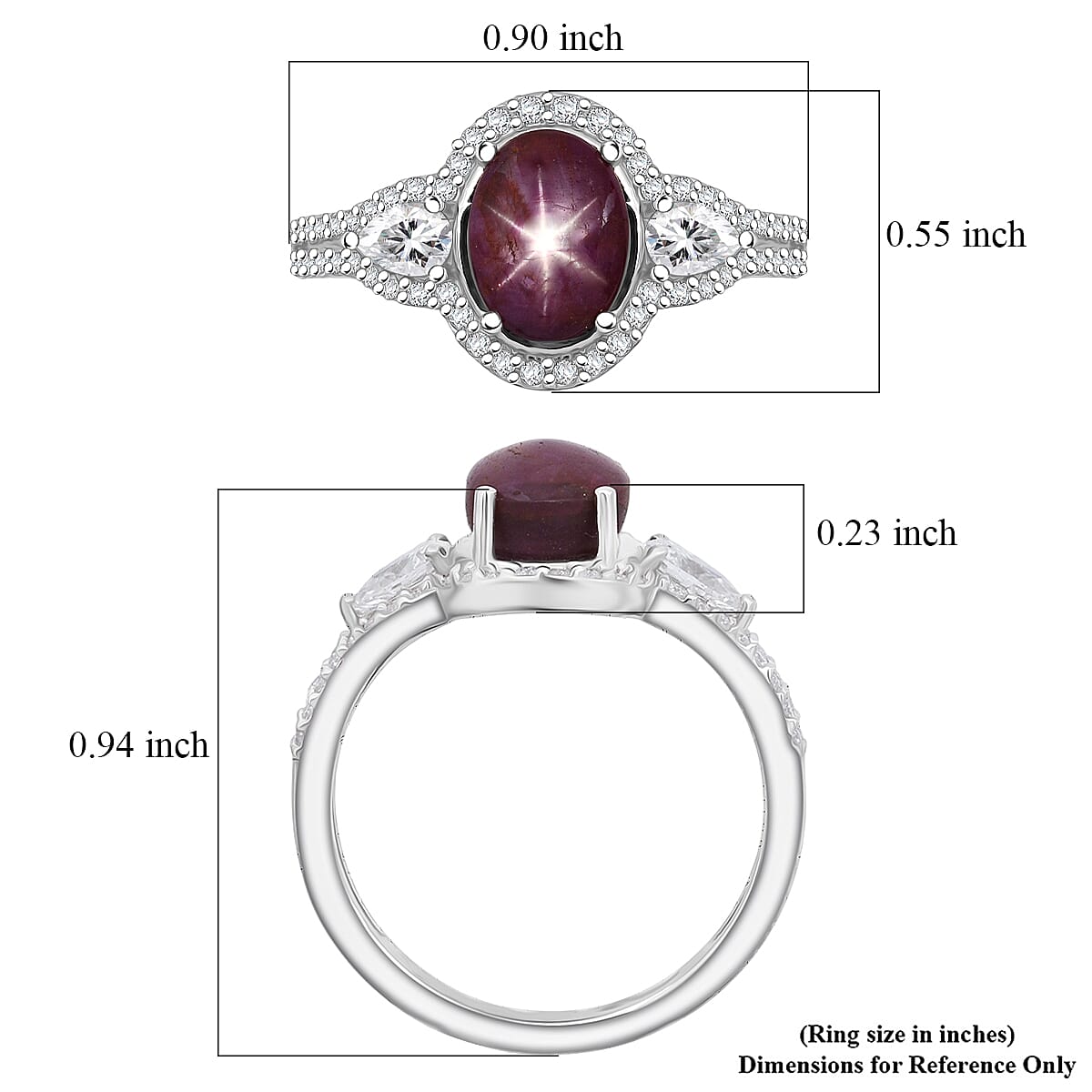 D'Joy Star Ruby, Moissanite Ring in Rhodium Over Sterling Silver 4.30 ctw (Size 7.0) image number 5