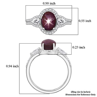 D'Joy Star Ruby, Moissanite Ring in Rhodium Over Sterling Silver 4.30 ctw (Size 7.0)