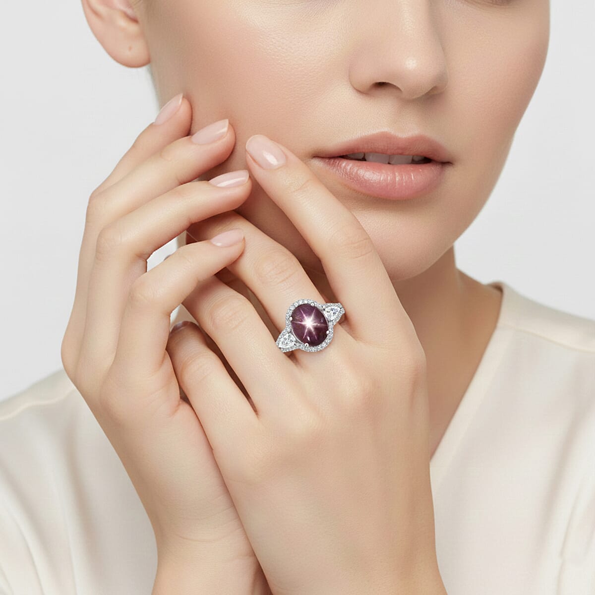 D'Joy Star Ruby, Moissanite Ring in Rhodium Over Sterling Silver 4.30 ctw (Size 8.0) image number 2