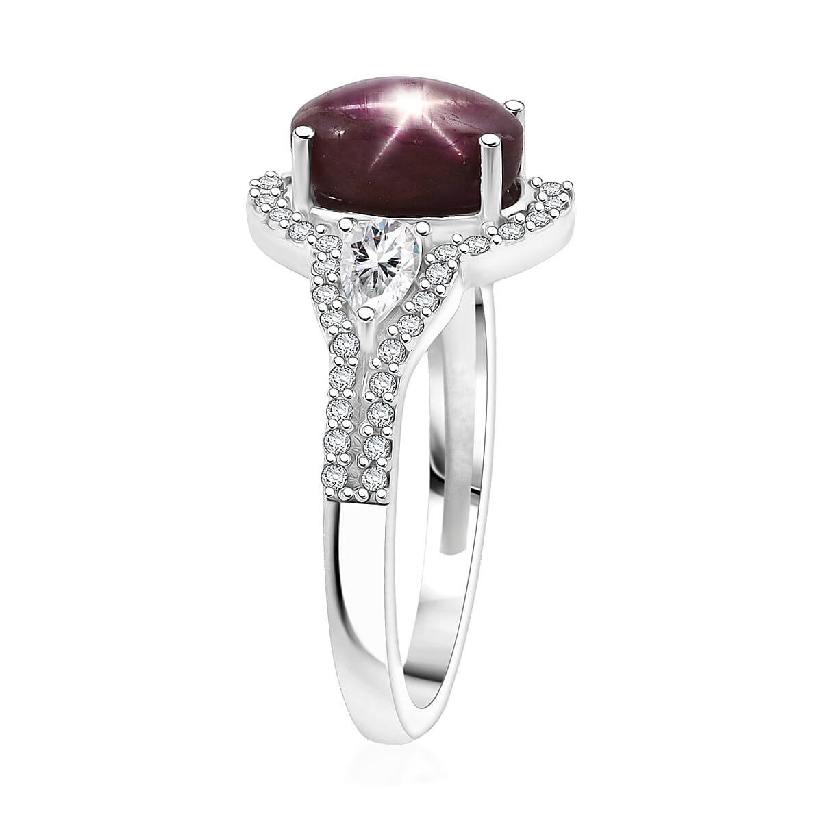 D'Joy Star Ruby, Moissanite Ring in Rhodium Over Sterling Silver 4.30 ctw (Size 8.0) image number 3