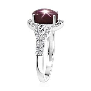 D'Joy Star Ruby, Moissanite Ring in Rhodium Over Sterling Silver 4.30 ctw (Size 8.0)