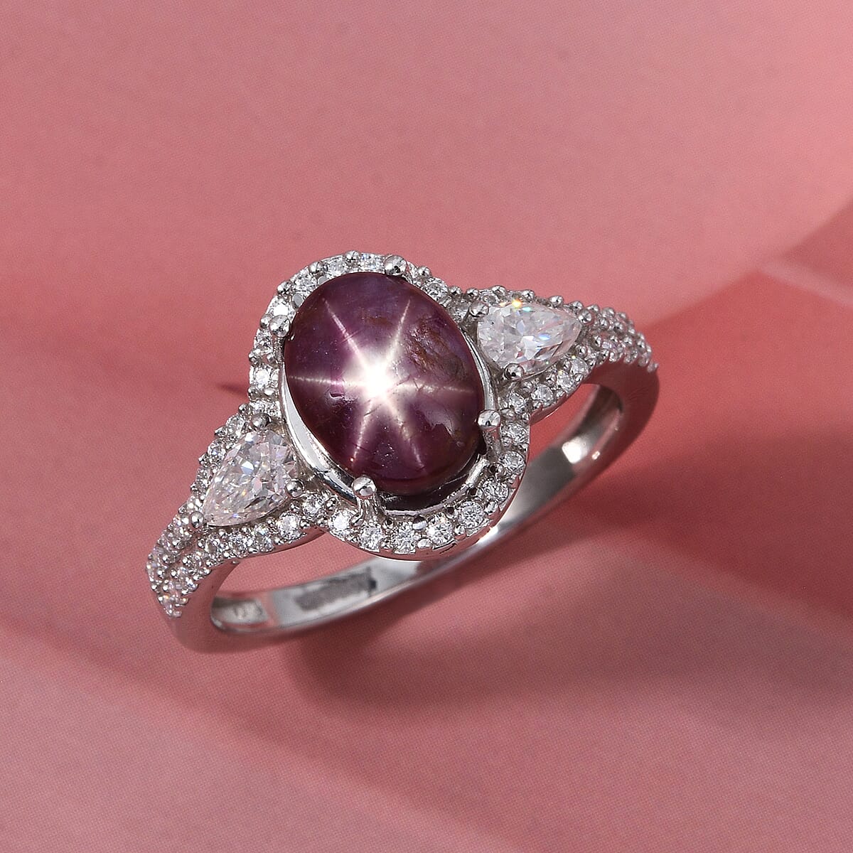 D'Joy Star Ruby, Moissanite Ring in Rhodium Over Sterling Silver 4.30 ctw (Size 9.0) image number 1