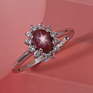 D'Joy Star Ruby, White Zircon Ring in Rhodium Over Sterling Silver 2.00 ctw (Size 10.0)