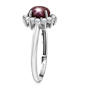 D'Joy Star Ruby, White Zircon Ring in Rhodium Over Sterling Silver 2.00 ctw (Size 10.0)
