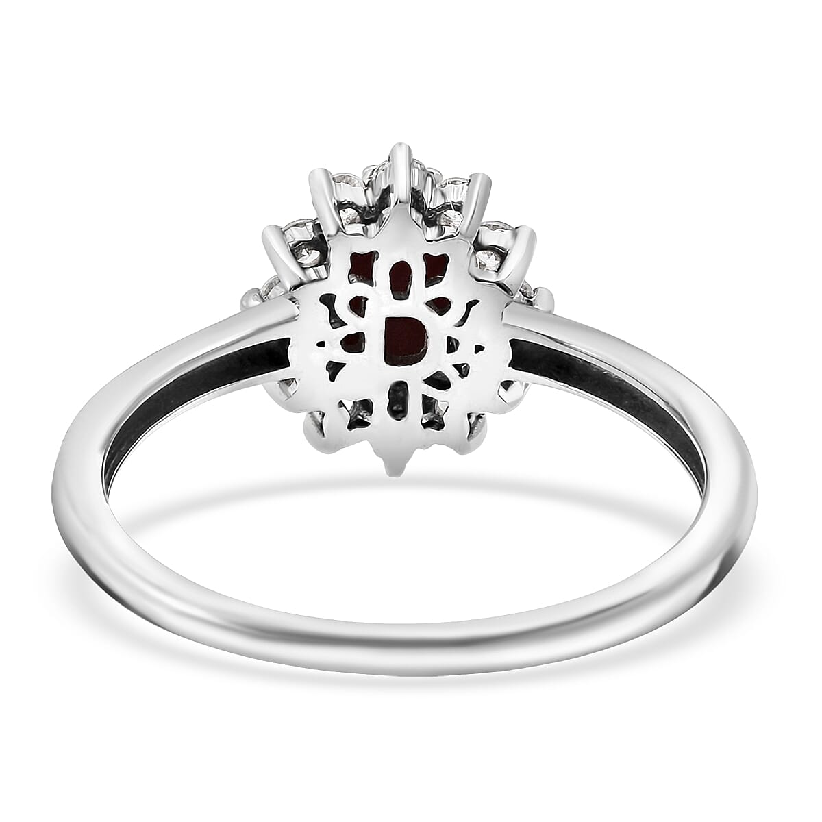 D'Joy Premium Indian Star Ruby and White Zircon 2.00 ctw Starlit Blossom Ring in Rhodium Over Sterling Silver (Size 10.0) image number 4