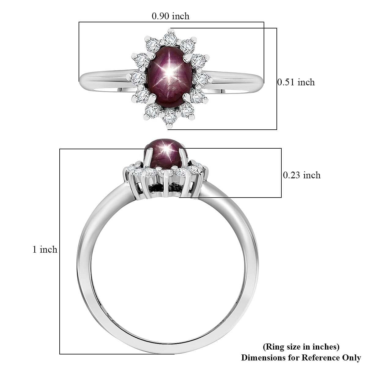 D'Joy Premium Indian Star Ruby and White Zircon 2.00 ctw Starlit Blossom Ring in Rhodium Over Sterling Silver (Size 10.0) image number 5