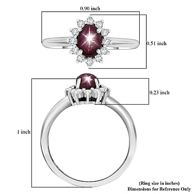 D'Joy Star Ruby, White Zircon Ring in Rhodium Over Sterling Silver 2.00 ctw (Size 8.0)