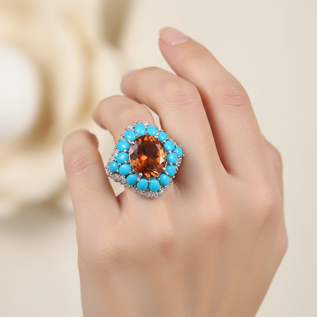 D'Joy Premium Red Citrine and Multi Gemstone 8.25 ctw Fire & Sky Ring in Rhodium Over Sterling Silver (Size 10.0) image number 2