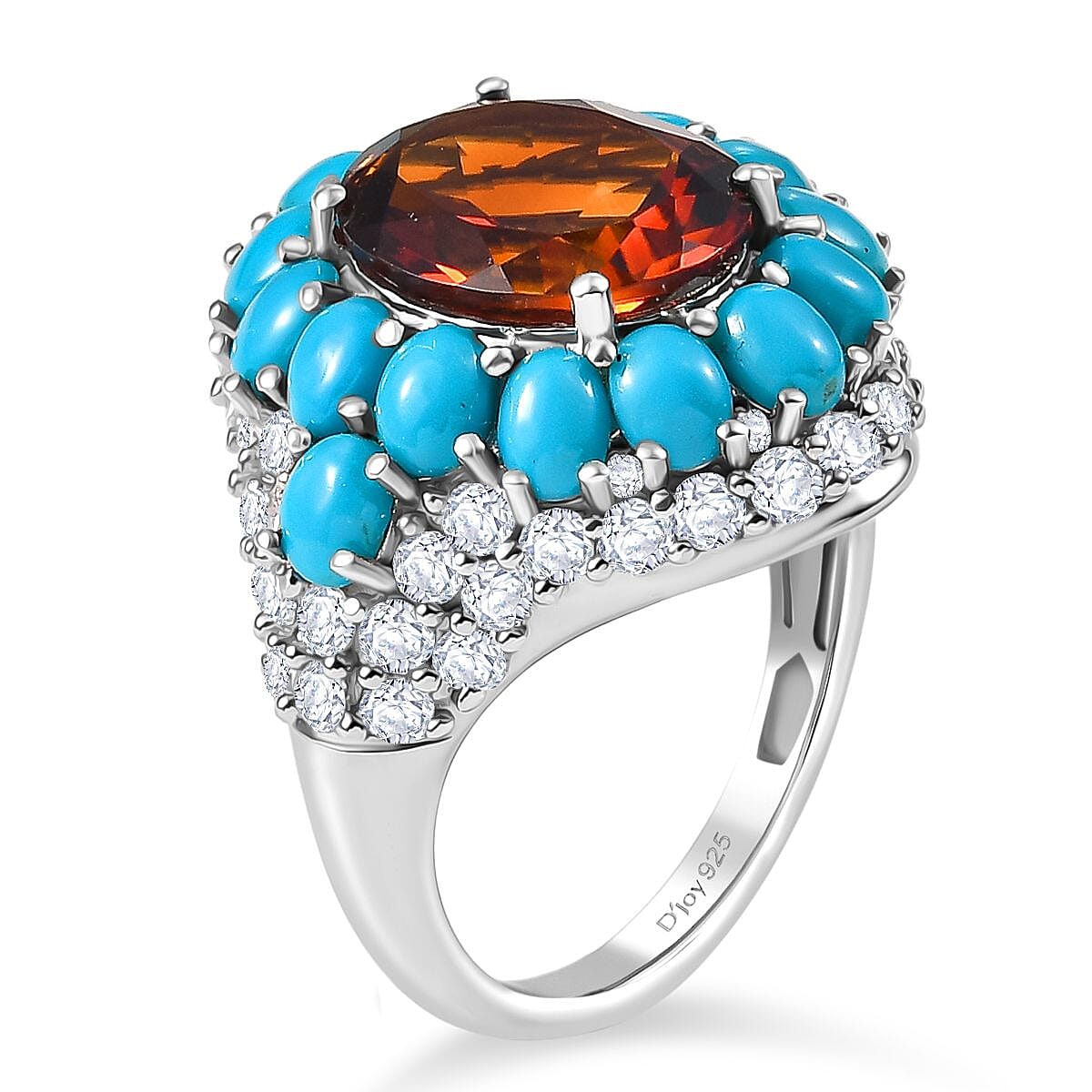 D'Joy Premium Red Citrine and Multi Gemstone 8.25 ctw Fire & Sky Ring in Rhodium Over Sterling Silver (Size 10.0) image number 3