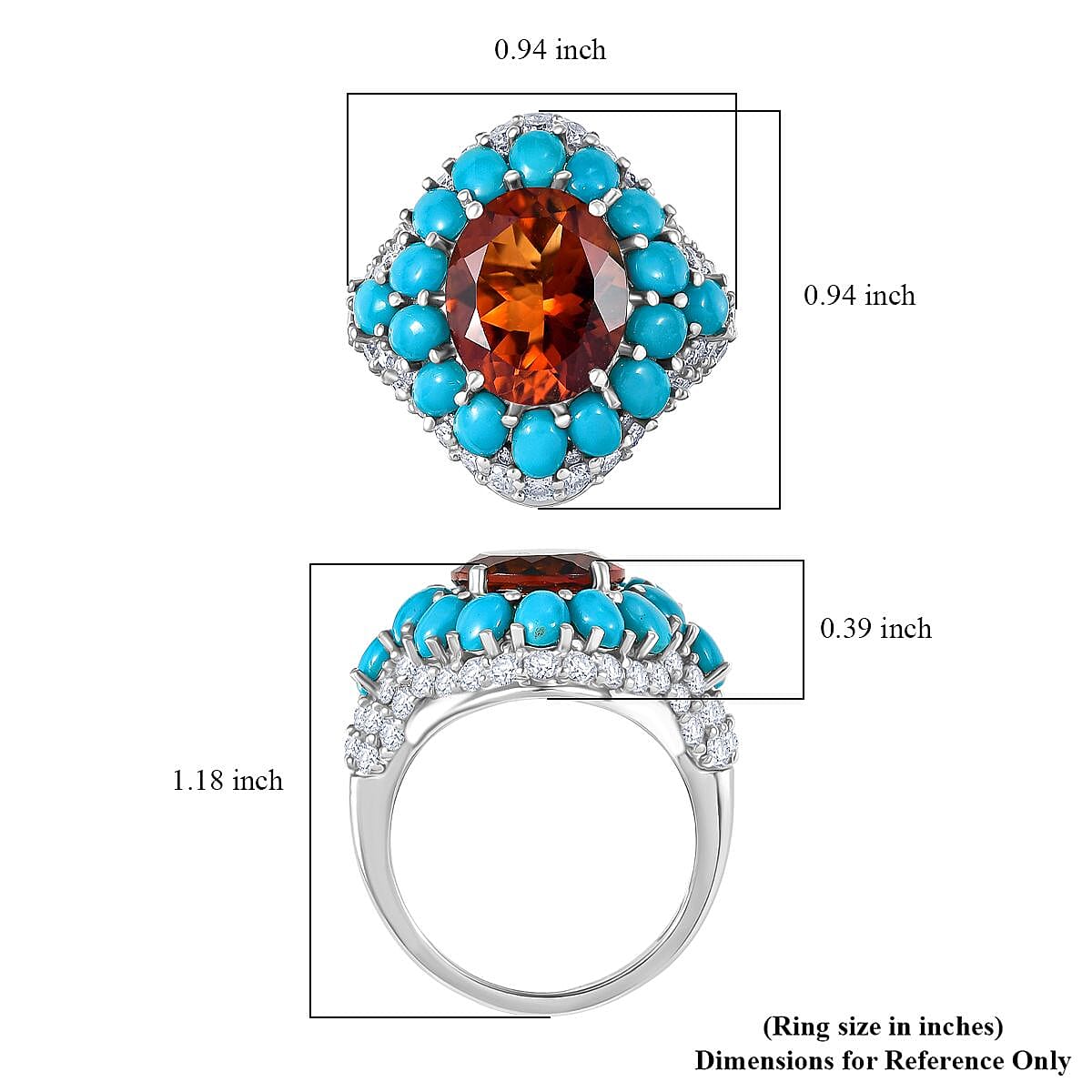 D'Joy Premium Red Citrine and Multi Gemstone 8.25 ctw Fire & Sky Ring in Rhodium Over Sterling Silver (Size 6.0)  image number 5