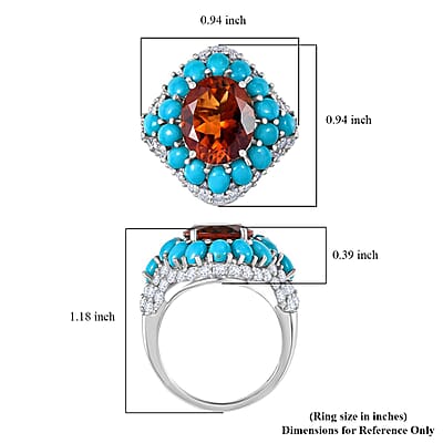 D'Joy Premium Red Citrine and Multi Gemstone 8.25 ctw Fire & Sky Ring in Rhodium Over Sterling Silver (Size 6.0)