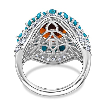 D'Joy Premium Red Citrine and Multi Gemstone 8.25 ctw Fire & Sky Ring in Rhodium Over Sterling Silver (Size 8.0)