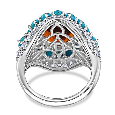 D'Joy Premium Red Citrine and Multi Gemstone 8.25 ctw Fire & Sky Ring in Rhodium Over Sterling Silver (Size 9.0)