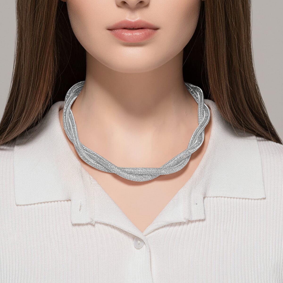 Austrian Crystal Twisted Rope Necklace (20-22 Inches) in Silvertone image number 2