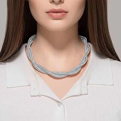 Austrian Crystal Twisted Rope Necklace in Silvertone 20-22 Inches