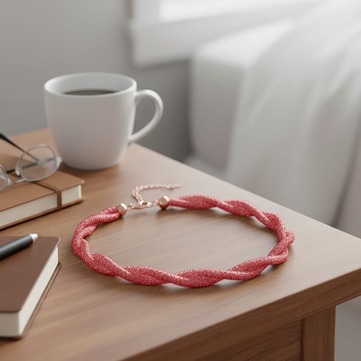 PInk Austrian Crystal Twisted Rope Necklace in Rosetone 20-22 Inches image number 1