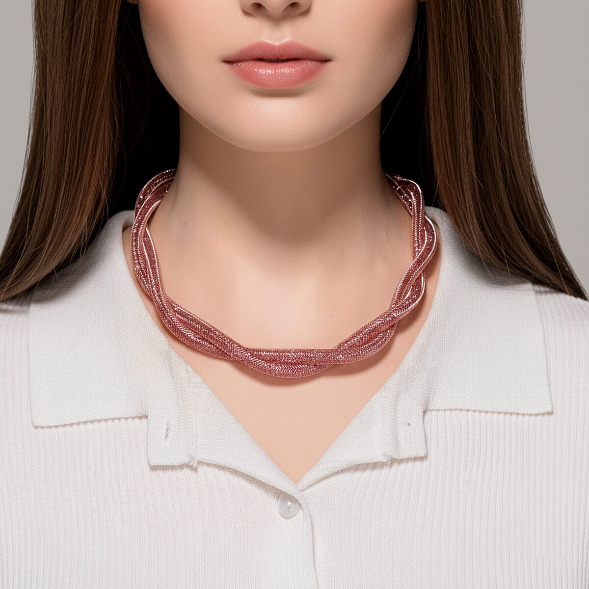 PInk Austrian Crystal Twisted Rope Necklace in Rosetone 20-22 Inches image number 2