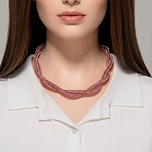 PInk Austrian Crystal Twisted Rope Necklace in Rosetone 20-22 Inches