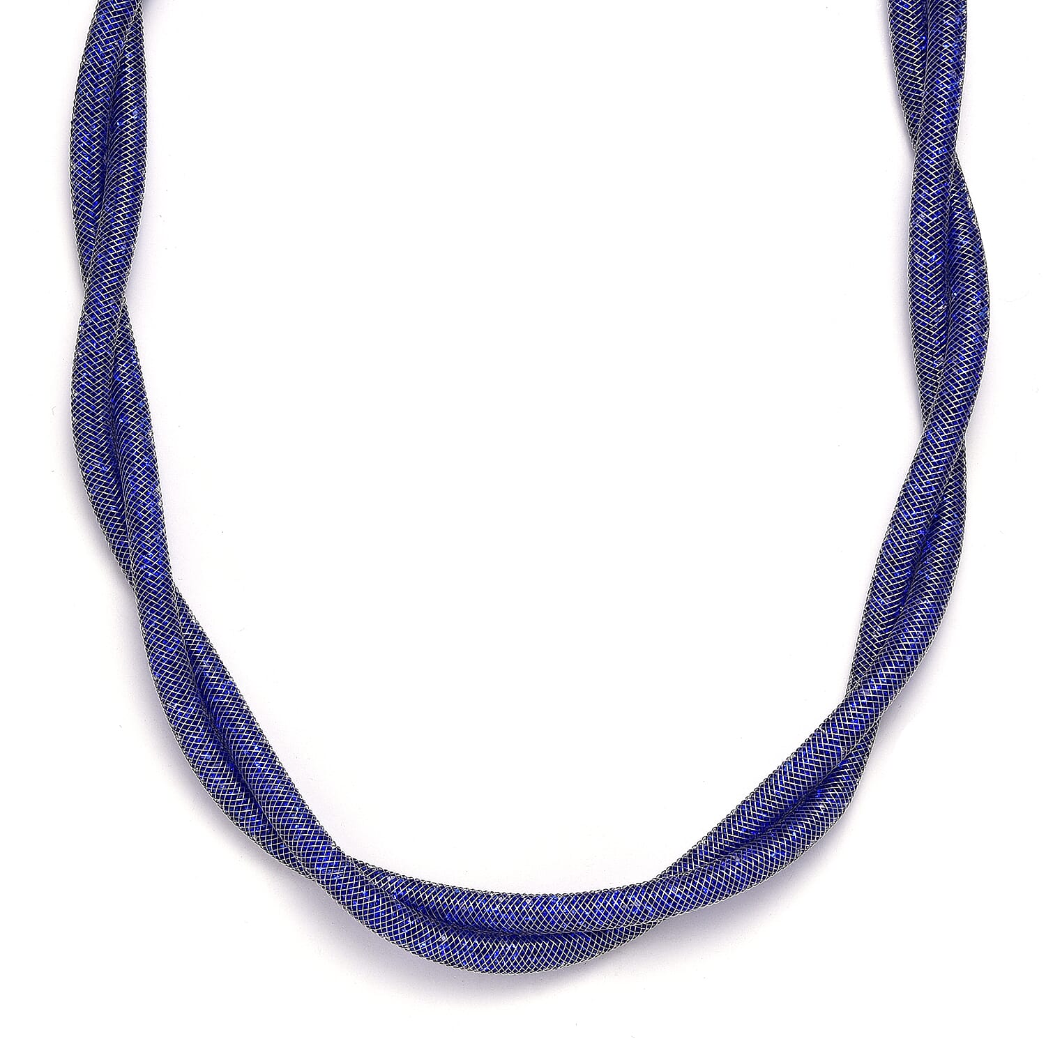 Blue Austrian Crystal Twisted Rope Necklace in Silvertone 20-22 Inches