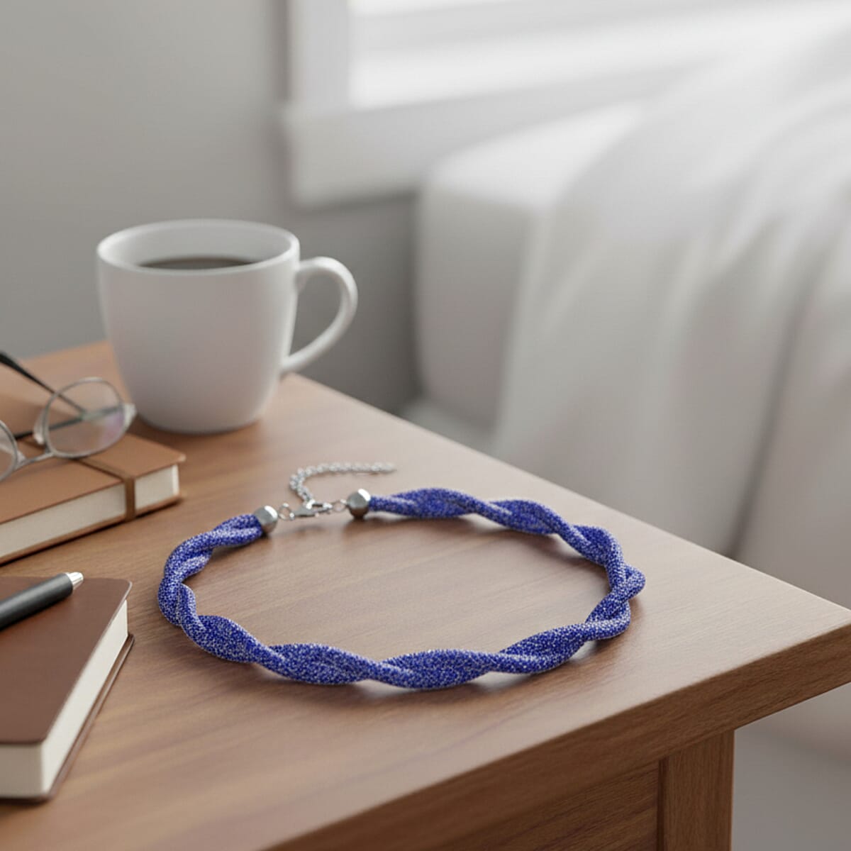 Blue Austrian Crystal Twisted Rope Necklace in Silvertone 20-22 Inches image number 1