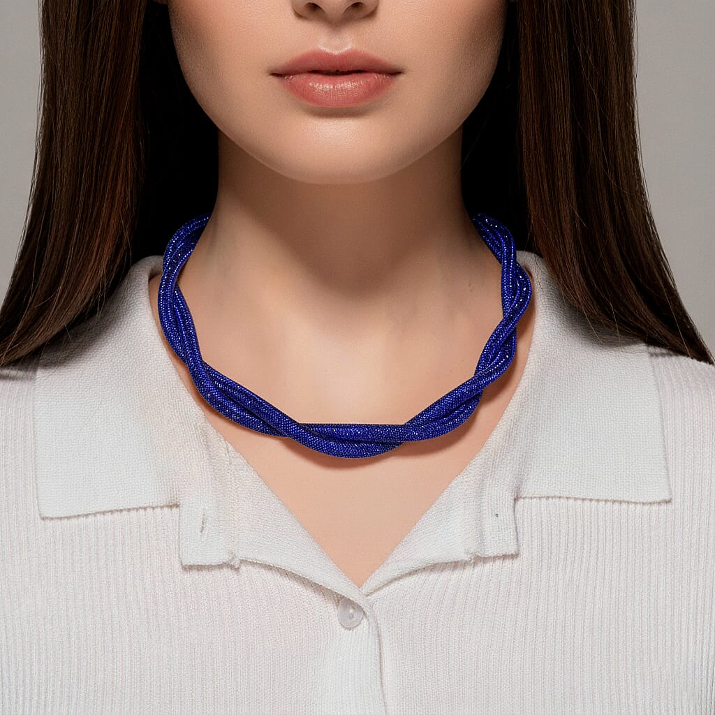 Blue Austrian Crystal Twisted Rope Necklace in Silvertone 20-22 Inches