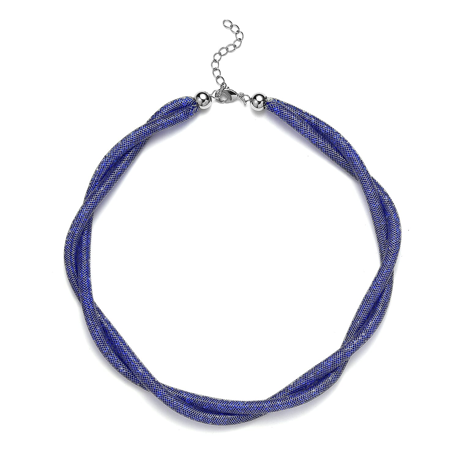 Blue Austrian Crystal Twisted Rope Necklace in Silvertone 20-22 Inches
