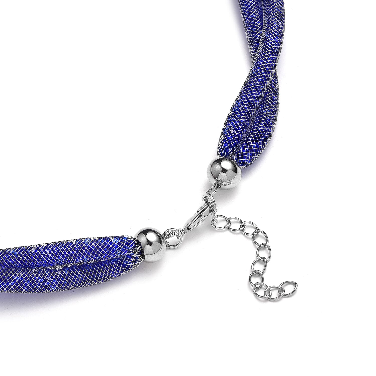 Blue Austrian Crystal Twisted Rope Necklace in Silvertone 20-22 Inches