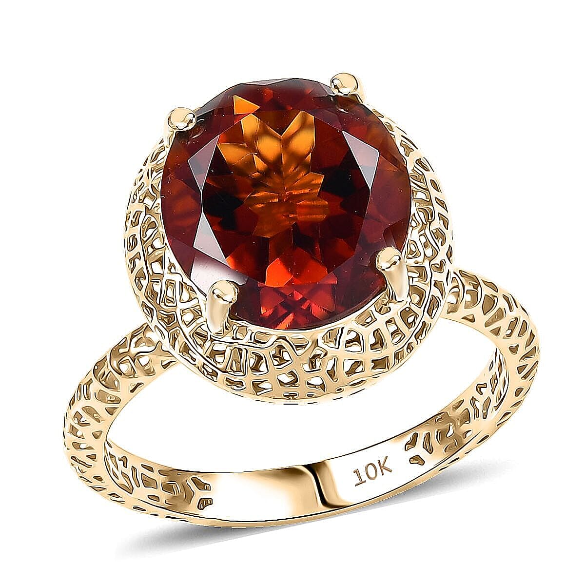 Mirage Collection Premium Red Citrine 4.15 ctw Golden Fire Lace Ring in 10K Yellow Gold (Size 10.0)