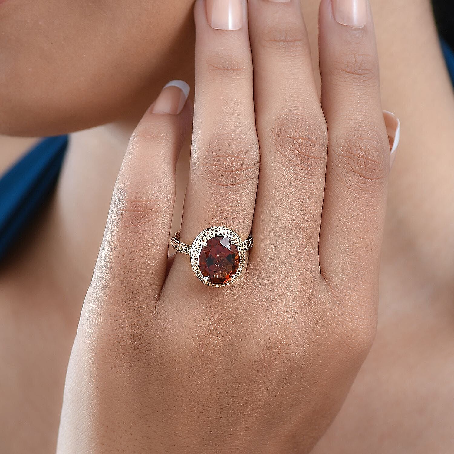 Mirage Collection Premium Red Citrine 4.15 ctw Golden Fire Lace Ring in 10K Yellow Gold (Size 10.0)