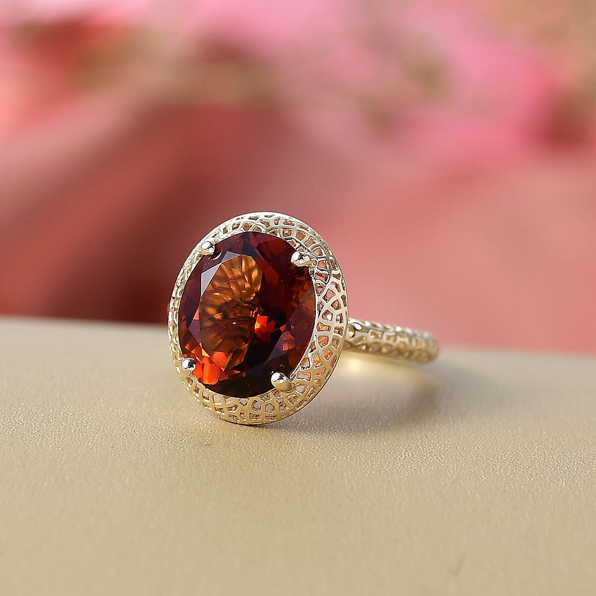  Mirage Collection Premium Red Citrine 4.15 ctw Golden Fire Lace Ring in 10K Yellow Gold (Size 6.0) image number 1