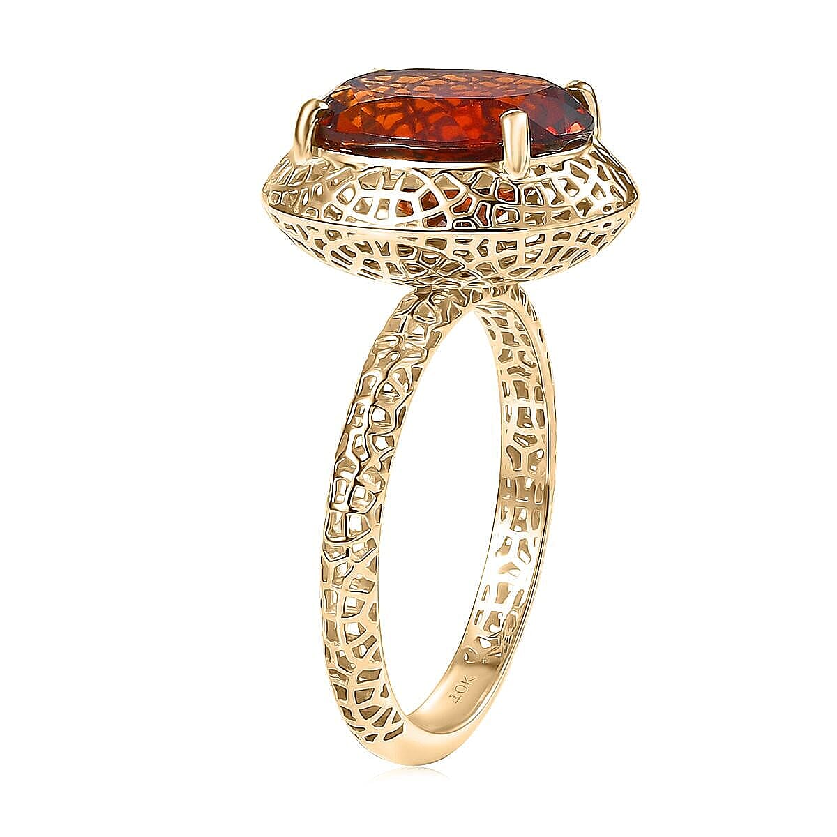 Doorbuster Mirage Collection Premium Red Citrine 4.15 ctw Golden Fire Lace Ring in 10K Yellow Gold (Size 8.5) image number 3