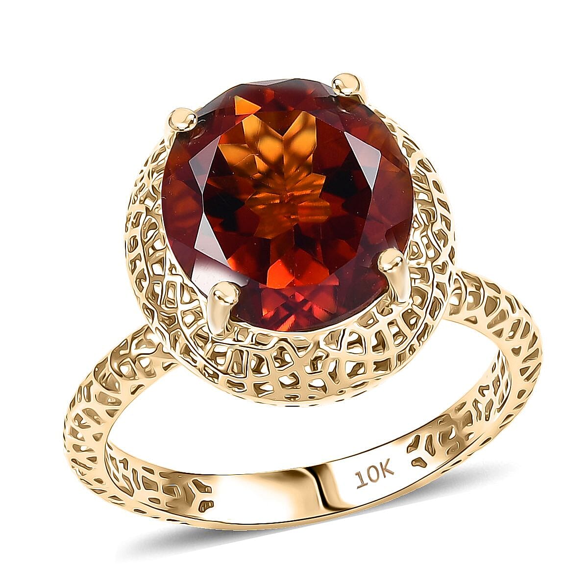 Mirage Collection 10K Yellow Gold Premium Red Citrine Ring (Size 10.0) 4.15 ctw