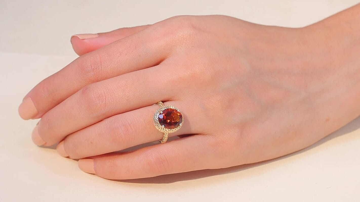 Mirage Collection 10K Yellow Gold Premium Red Citrine Ring (Size 10.0) 4.15 ctw