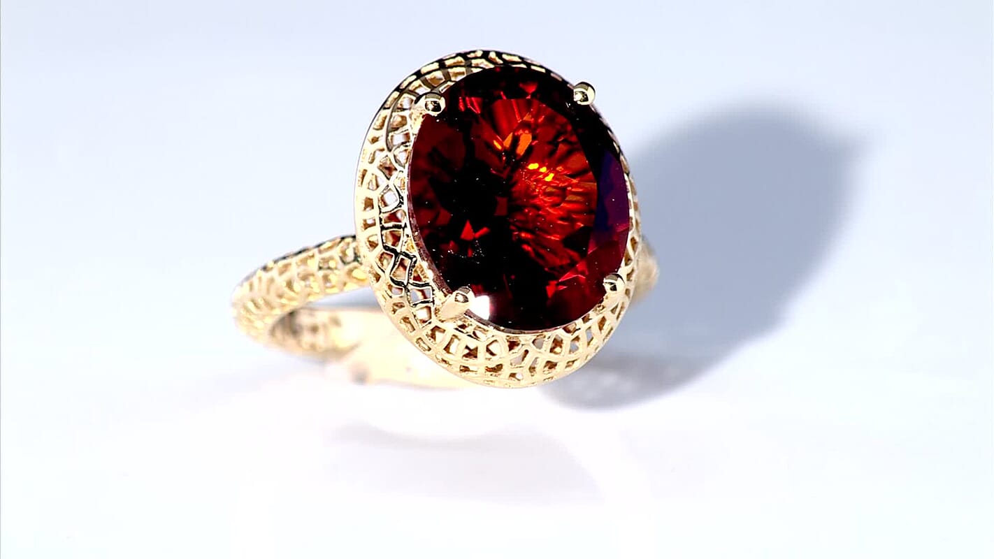 Mirage Collection 10K Yellow Gold Premium Red Citrine Ring (Size 10.0) 4.15 ctw