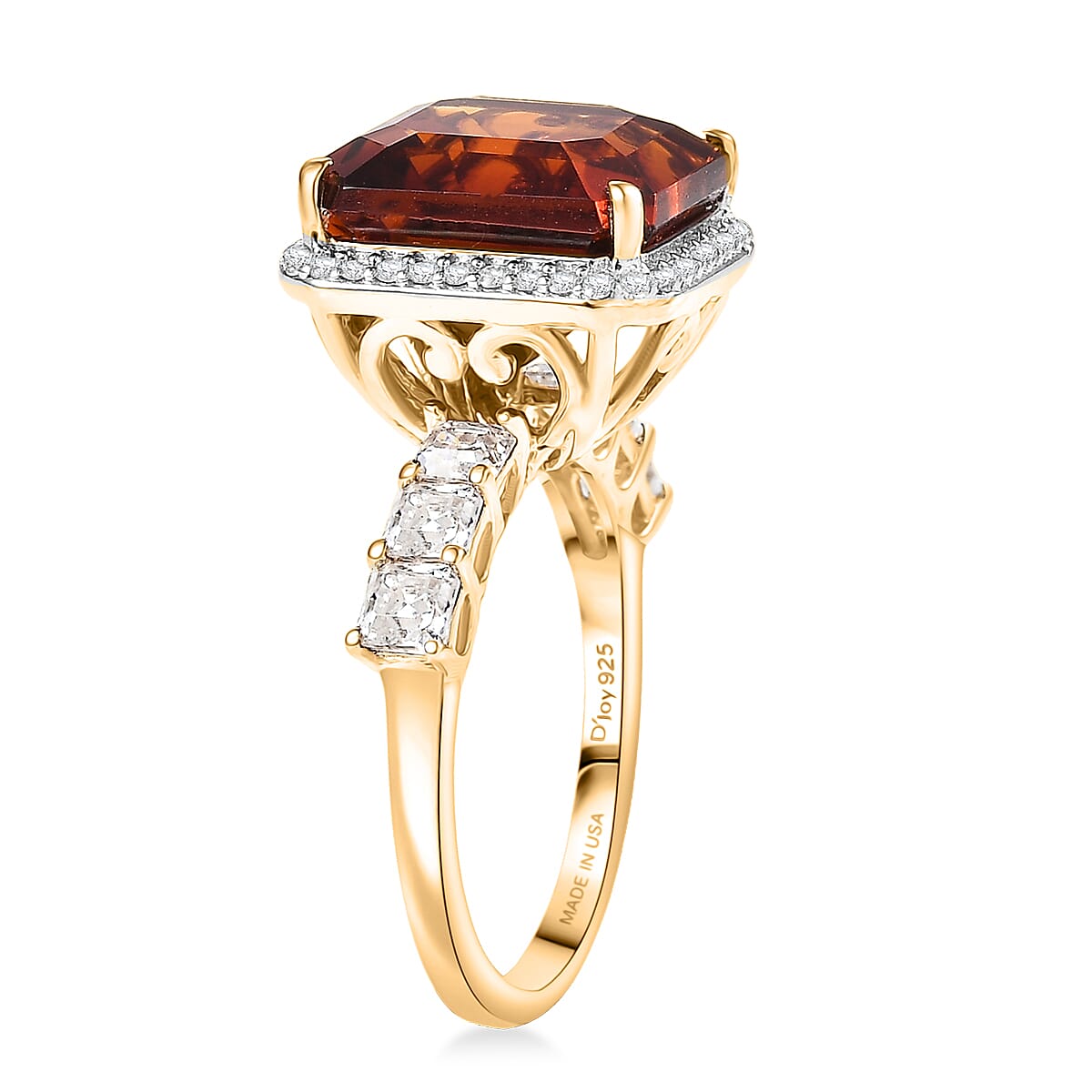 D'Joy Asscher Cut Red Citrine, Moissanite Sunfire Ring in 18K Vermeil YG Over Sterling Silver 8.50 ctw (Size 6.0) image number 3