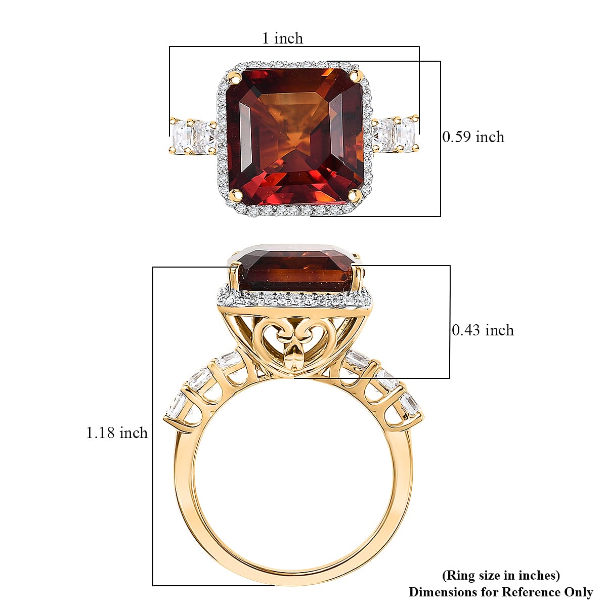 D'Joy Asscher Cut Red Citrine, Moissanite Sunfire Ring in 18K Vermeil YG Over Sterling Silver 8.50 ctw (Size 6.0) image number 5