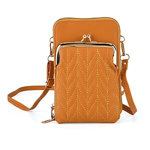 La Marey Tan Faux Leather Crossbody Cell Phone Bag