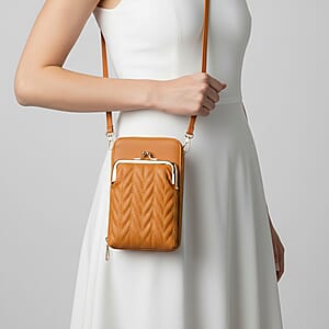 La Marey Tan Faux Leather Crossbody Cell Phone Bag