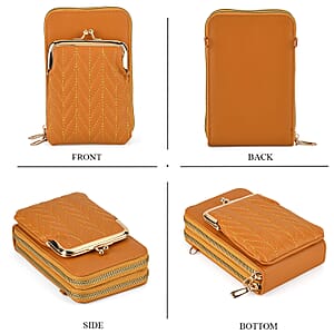 La Marey Tan Faux Leather Crossbody Cell Phone Bag